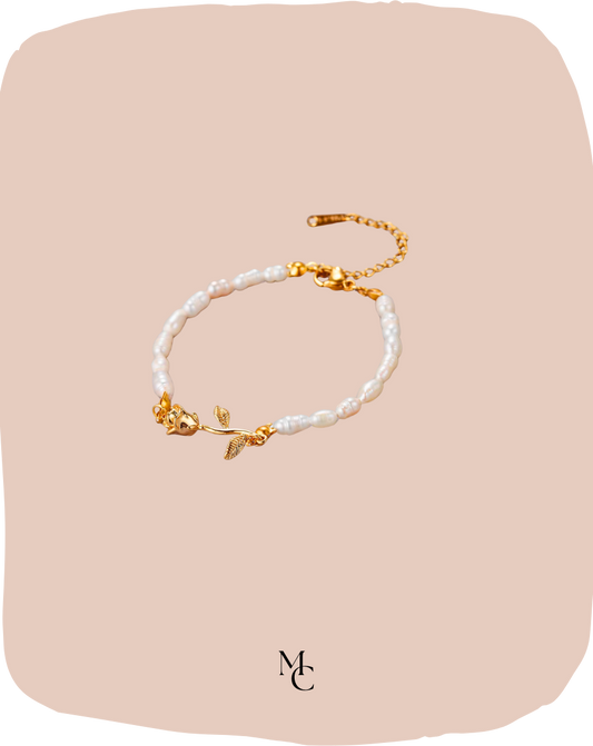 Bracelet de perles romantique avec fleur de rose®